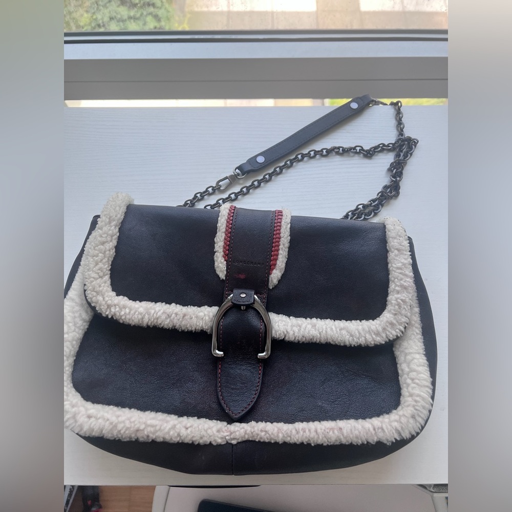 Vintage Longchamp Lambskin Shearling Shoulder Bag
